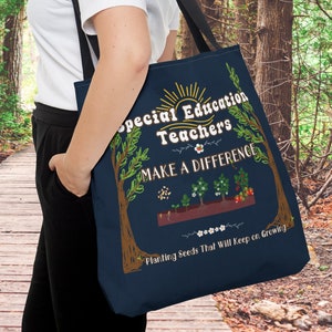 Special Education Teacher Appreciation Tote Bag, Teacher Blue Canvas Strawberry Tote Bag, Gift for Teachers, Teacher Work Bag, Shopping Tote