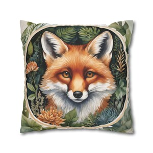 Forest Fox Botanical Throw Pillow Cover,  Forest Pillow Case, Woodland Animal Decor, Cottagecore, Forestcore Art, Insert Not Included