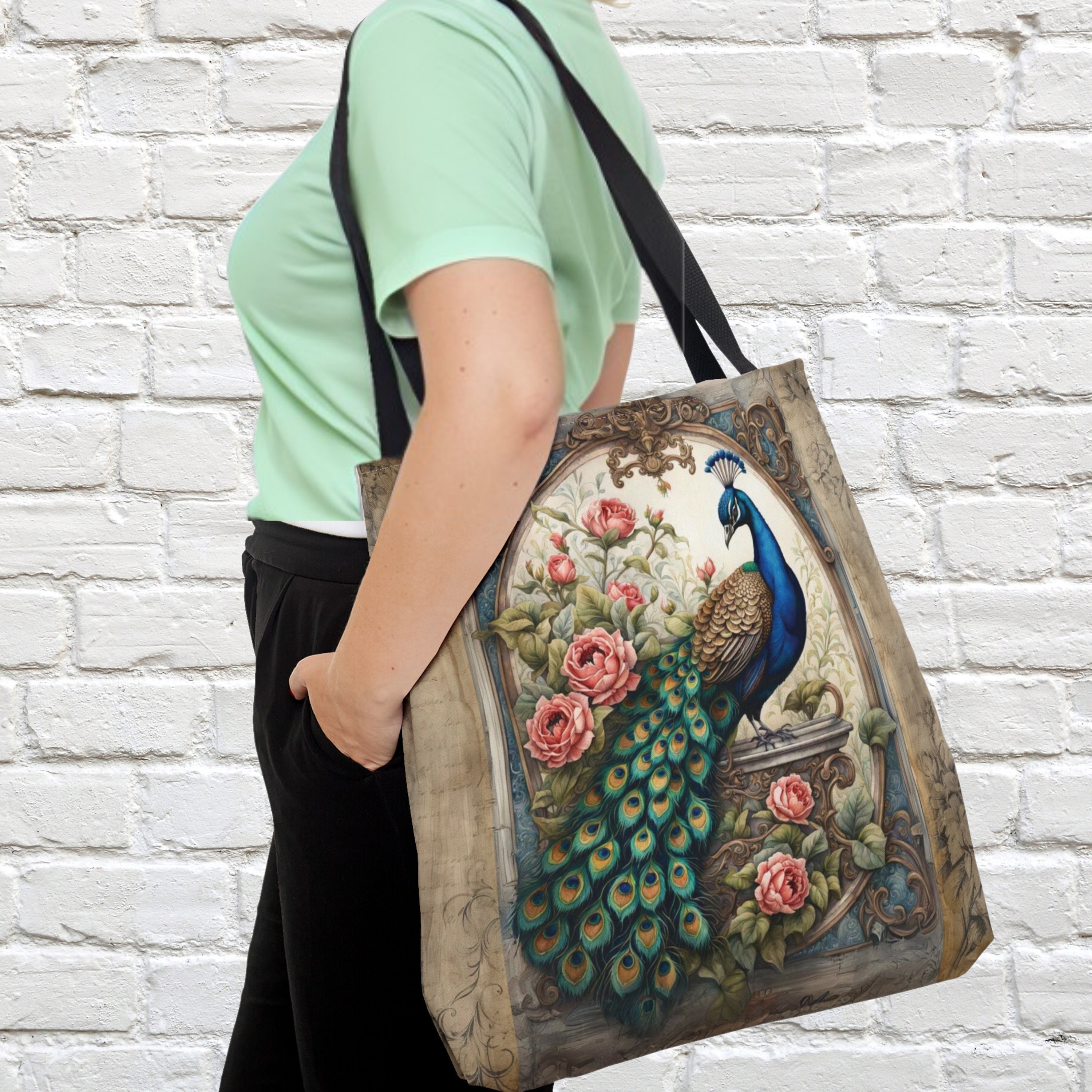 Peacock Floral Ink Blue Velvet Wash Bag