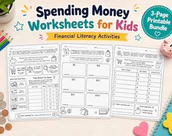 Dépenser de l'argent : feuilles d'exercices pour les enfants, ensemble d'activités à imprimer sur la littératie financière, activités sur la gestion des dépenses intelligentes, compétences financières PDF