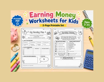 Feuilles de calcul pour gagner de l'argent pour les enfants, éducation financière à imprimer, activité de compétences financières, budgétisation des enfants, école à la maison PDF