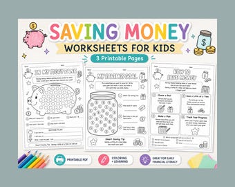 Feuilles de calcul économiser de l'argent pour les enfants, lot imprimable sur la littératie financière, outil de suivi des objectifs d'épargne, activité tirelire, compétences financières PDF