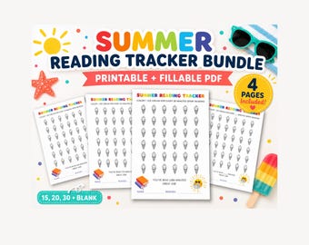 Moniteur de lecture d'été pour enfants, carnet de lecture imprimable, tableau de lecture de crème glacée, PDF à remplir, objectif de lecture de 15 20 30 minutes