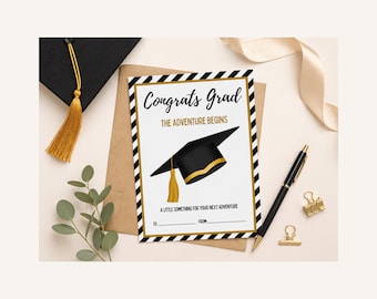 Porte-cartes cadeau imprimable pour l'obtention du diplôme, Félicitations pour votre diplômé, L'aventure commence, Promotion 2026, Porte-monnaie, Téléchargement instantané, PDF à remplir