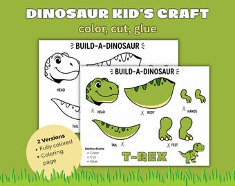 Construisez un métier de dinosaure pour les enfants | Activité Couper-Coller | Artisanat de dinosaure imprimable | Activité de motricité fine | Feuille de travail préscolaire
