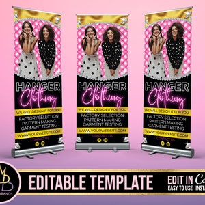 Retractable Banner Template Canva Roll Up Banner Editable Template DIY Retractable Clothing Hair Beauty Pop Up Shop Boutique Fashion Roll Up