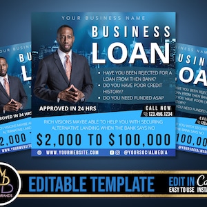 Business Loan Flyer, Small Business Loan Services, Canva Business Flyer Template Finances Financing Loan Media Flyer Template Notary Service