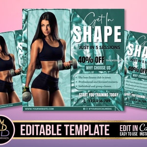 editable Canva fitness template, DIY gym workout flyer, Instagram fit girl flyer, personal sport trainer template, Canva social media flyer