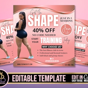 editable Canva fitness template, DIY gym workout flyer, Instagram fit girl flyer, personal sport trainer template, Canva social media flyer