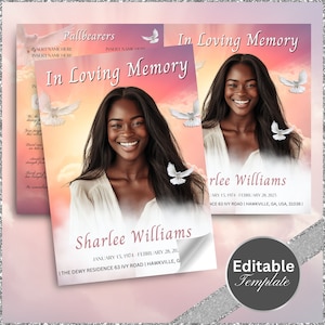 Memorial program, Obituary, 8.5&quot;x11&quot; BOOKLET 4 pages, Heavenly Cloud Style Funeral Program, Celebration of Life, Keepsake, Loving Memory