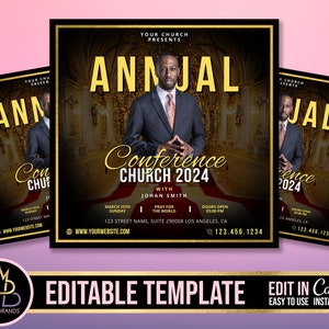 Church Conference Flyer, Editable Template, DIY Church Service Flyer, Sunday Pastor Service Invite, Church Invitation Preacher Church