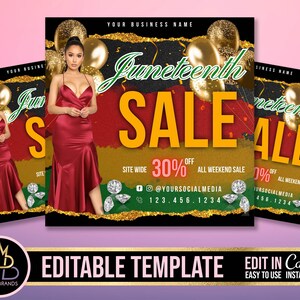 JUNETEENTH Sale Flyer, Editable Template, E-FLYER template, canva Juneteenth Sale social media flyer announcement Juneteenth Holiday Sale