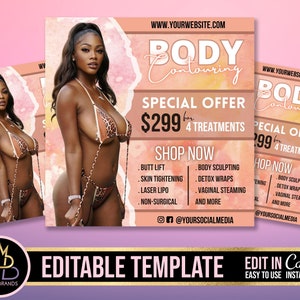 Editable Social Media Flyer, Body Contouring, DIY Canva Template, Editable Canva Template, Body Shapewear Beauty BBL Flyer, Surgery Flyer