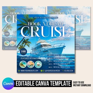Cruise trip Flyer, Cruise Vacation Business Trip Template Boat Yacht Invitation Editable Canva Invite Party Invitation birthday Social Media