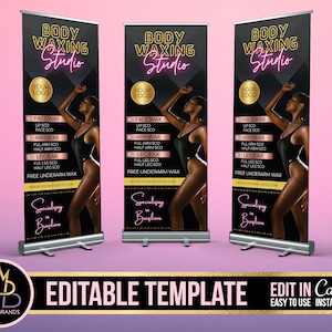Retractable Banner Template Canva, Roll Up Banner, Wax Waxing Banner, Body Contouring, Spa Banner Pop Up shop Spa Pop Up Shop Body Sculpting