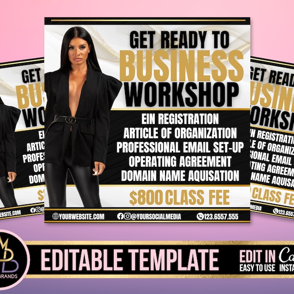 Business workshop, Business Entrepreneur, Boss Babe Women Flyer, Small Business Owner Flyer, Editable Template, Business Social Media flyer