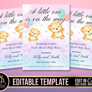 Gender Reveal Invitation, Baby Shower Announcement Invite, Gender Reveal Flyer Gender Reveal Editable Template Invite Baby Shower Invitation