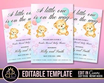 Gender Reveal Invitation, Baby Shower Announcement Invite, Gender Reveal Flyer Gender Reveal Editable Template Invite Baby Shower Invitation