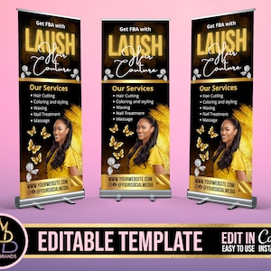 Retractable Banner Template Canva, Roll Up Banner Editable Template, Wig Hair Retractable Banner, Banner Pop Up Shop Custom Roll Up Banner