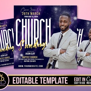 Church Conference Flyer, Editable Template, DIY bible Service Flyer, Sunday Pastor Service Invite, Church  prayer Invitation Preacher Church