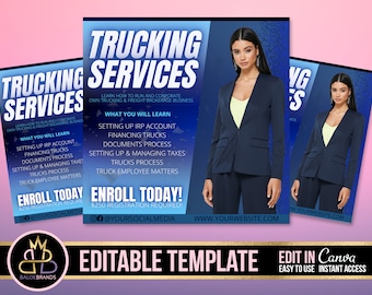 Folleto de servicios de camiones, despacho de camiones, folleto de entrenamiento, folleto de seminarios web, negocios de camiones, folleto de la academia de camiones, folleto de camiones, negocios