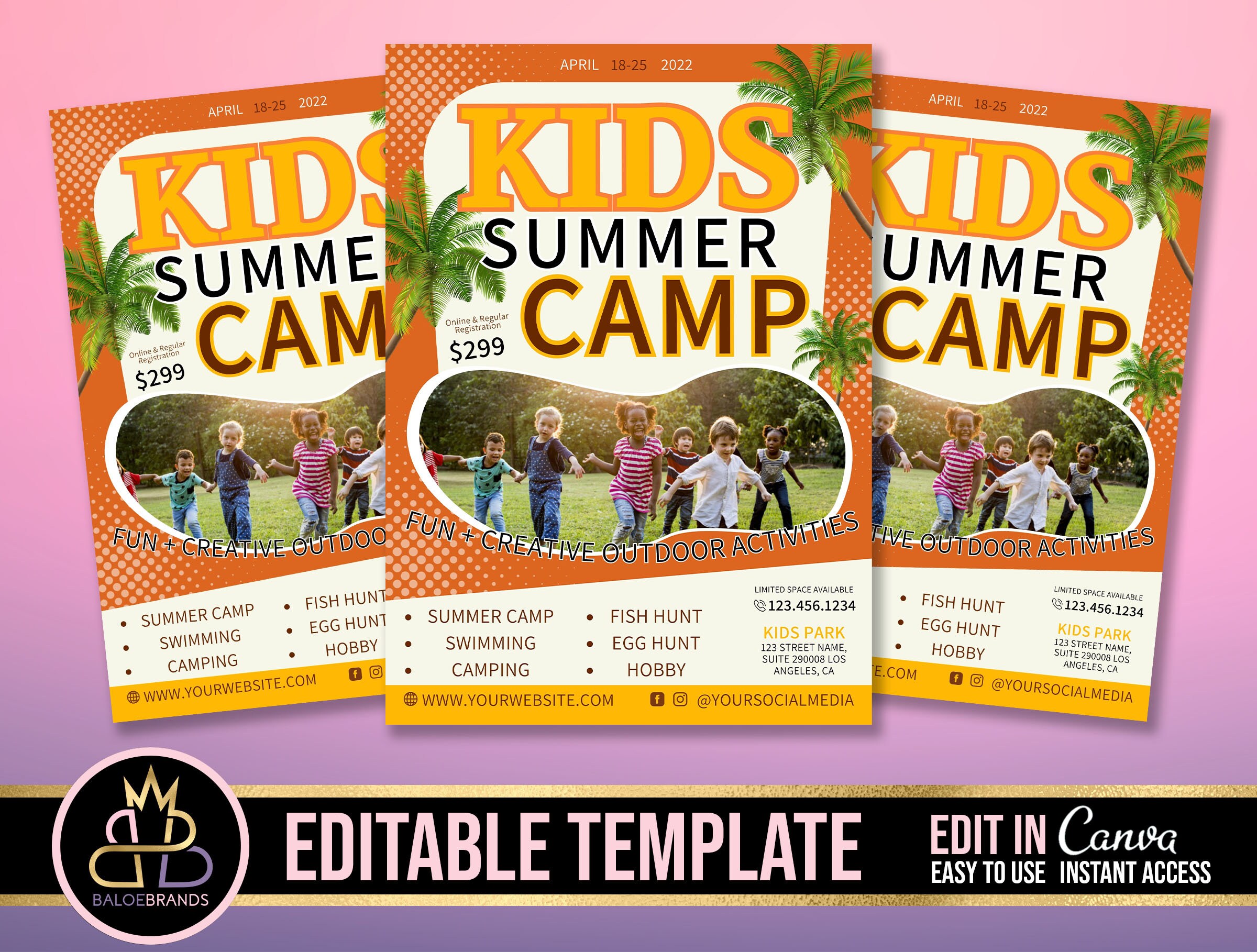 Kids Summer Camp Flyer, Kids Camp Summer Festival Flyer for Kids, Editable Template, Canva, Kids Invite Invitation, Festival Event Flyer
