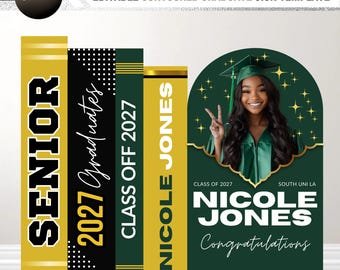 Custom Graduation Decor, Graduation Books Editable Canva, Graduate Panel Board, Grad Arch Foam Board, Backdrop Banner Prom Homecoming Green