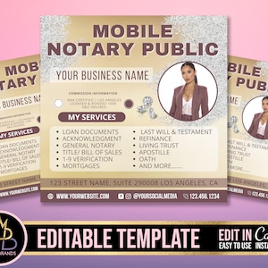 Notary Public Service Flyer Template, Notary Social Media Flyer, Editable Loan Signing Agent Mobile Notaries Services Document Signing flyer