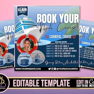 Cruise trip Flyer, Cruise Vacation Business Trip Template Boat Yacht Invitation Editable Canva Invite Party Invitation birthday Social Media