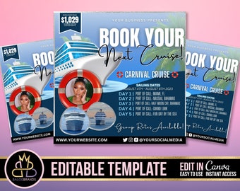 Cruise trip Flyer, Cruise Vacation Business Trip Template Boat Yacht Invitation Editable Canva Invite Party Invitation birthday Social Media