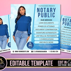 Notary Public Service Flyer Template, Notary Social Media Flyer, Editable Loan Signing Agent Mobile Notaries Services Document Signing flyer