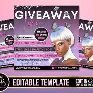 GIVEAWAY Flyer Template, Canva Template, DIY Social media Flyer, giveaway raffle social media post, Flyer giveaway raffle e-flyer template