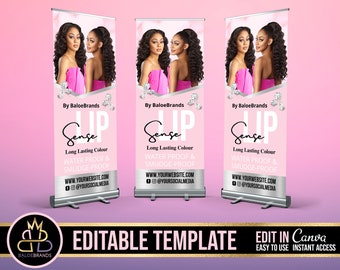 Retractable Banner Template Canva, Roll Up Banner Editable Template, DIY Retractable Banner Hair Beauty Pop Up Shop Boutique Fashion Roll Up