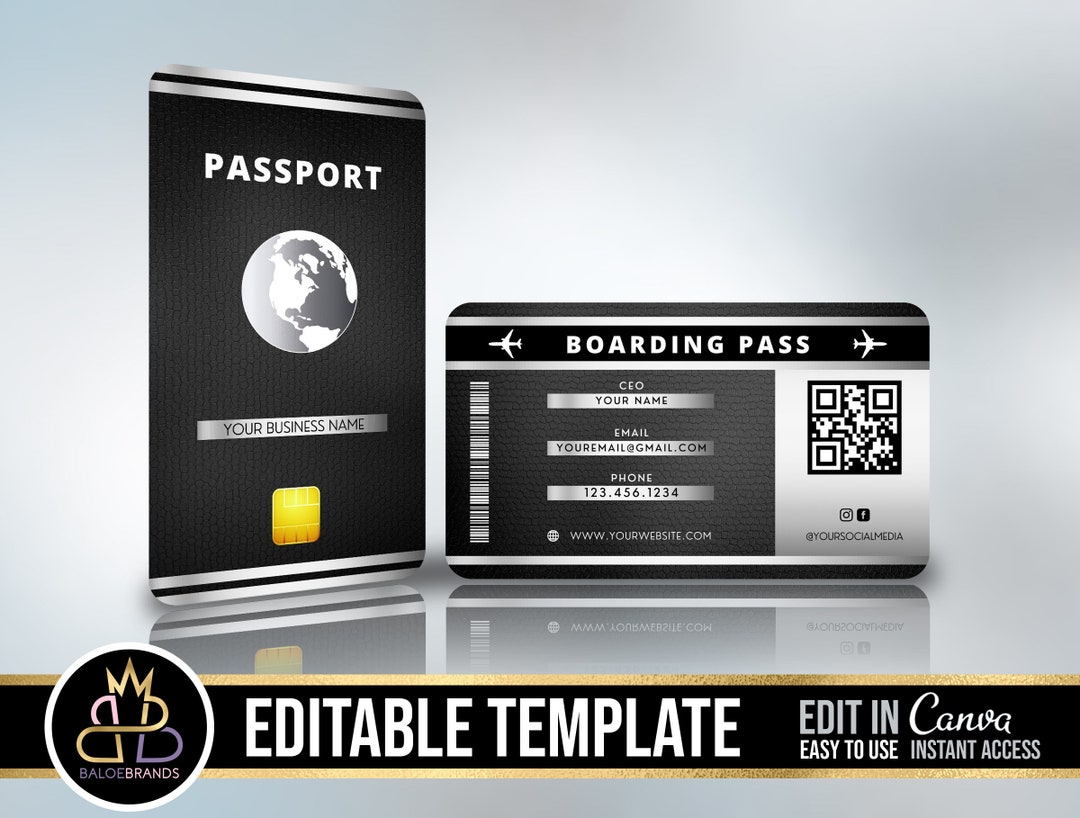 PASSPORT BUSINESS Cards, Boarding Pass Business Cards, DIY Canva