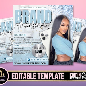 Brand Ambassador Flyer, DIY Brand ambassador flyer Business Flyer, Brand Ambassador Flyer Template Design Influencer Content Creator Canva
