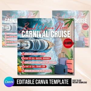 Cruise trip Flyer, Cruise Vacation Business Trip Template Boat Yacht Invitation Editable Canva Invite Party Invitation birthday Social Media