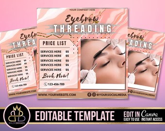 Nawlekanie brwi, edytowalny szablon ulotki, Instagram Social Media, Microblading, Ombre Eyebrow, Brow Brows Technician Flyers, Kosmetyczka