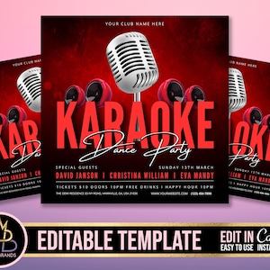 Karaoke Flyer Template, Flyer Template, Karaoke Flyer Invite, Karaoke Invitation Editable Canva Template, Party Invite DIY Club Flyer