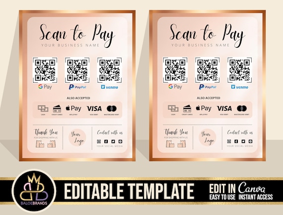 Scan to Pay Template Editable Template Canva Template Salon | Etsy