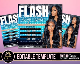 WIG Sale flyer, Hair Wigs Sale Flyer, Editable DIY Canva Template, Wig Install Specials Salon Appointment Book Now Sale Bundles Price List