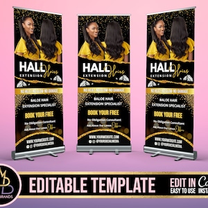 Retractable Banner Template Canva, Roll Up Banner Editable Template, DIY Retractable Banner Hair Beauty Pop Up Shop Boutique Fashion Roll Up