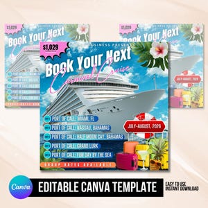 Cruise trip Flyer, Cruise Vacation Business Trip Template Boat Yacht Invitation Editable Canva Invite Party Invitation birthday Social Media