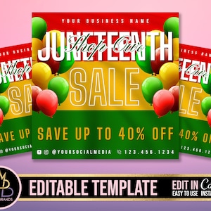 JUNETEENTH Sale Flyer, Editable Template, E-FLYER template, canva Juneteenth Sale social media flyer announcement Juneteenth Holiday Sale