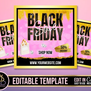 SOCIAL MEDIA FLYER, Black Friday sale, black Friday social media post Canva Editable Template, Canva Template, Sale Flyer Black Friday diy