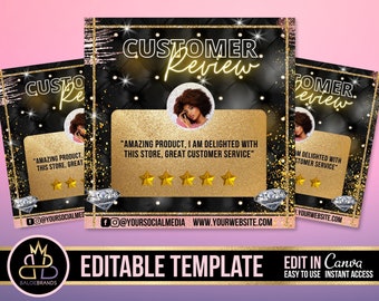 Customer Review, social media flyer, instagram flyer, pink gold, canva template, Editable Template Canva, Instagram Review Flyer Customers