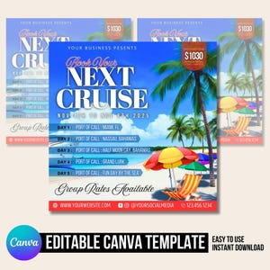 Cruise trip Flyer, Cruise Vacation Business Trip Template Boat Yacht Invitation Editable Canva Invite Party Invitation birthday Social Media