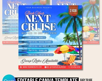 Cruise trip Flyer, Cruise Vacation Business Trip Template Boat Yacht Invitation Editable Canva Invite Party Invitation birthday Social Media