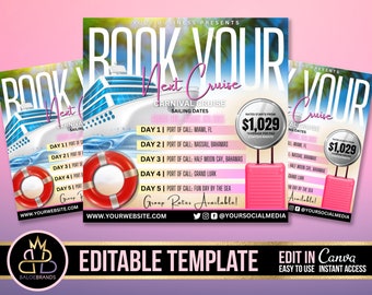 Cruise trip Flyer, Cruise Vacation Business Trip Template Boat Yacht Invitation Editable Canva Invite Party Invitation birthday Social Media