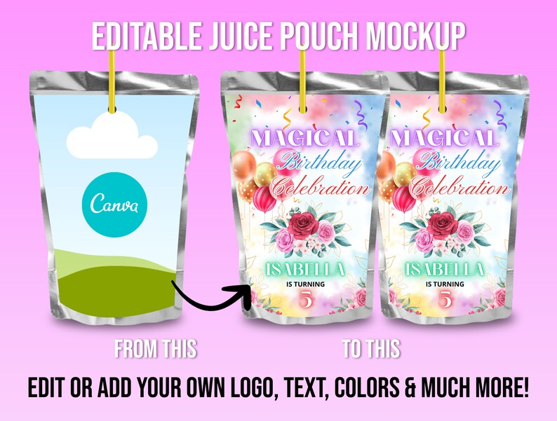 Juice Pouch Label Sticker Mockup Canva Juice Pouch Label Etsy