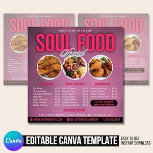 Flyer spécial dîner, modèle spécial dîner, modèle sur toile marketing, flyer, flyer soul food, publication modifiable sur les réseaux sociaux